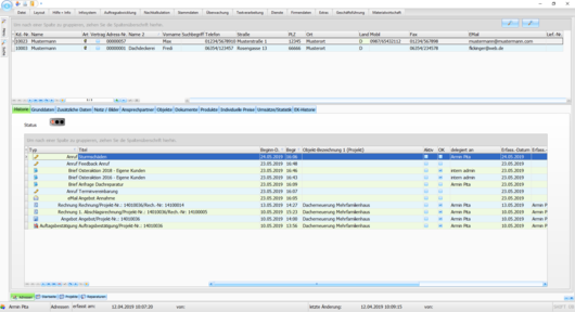 Handwerkersoftware Interstar Kontakthistorie