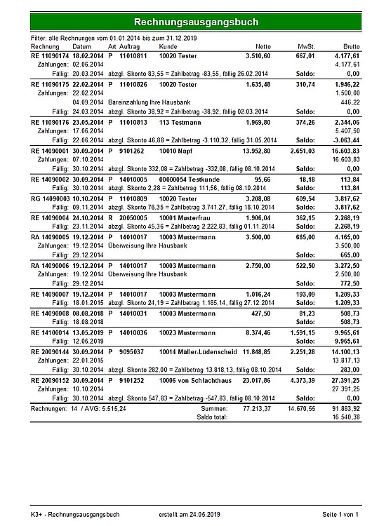 Handwerkersoftware Interstar Rechnungsausgangsbuch