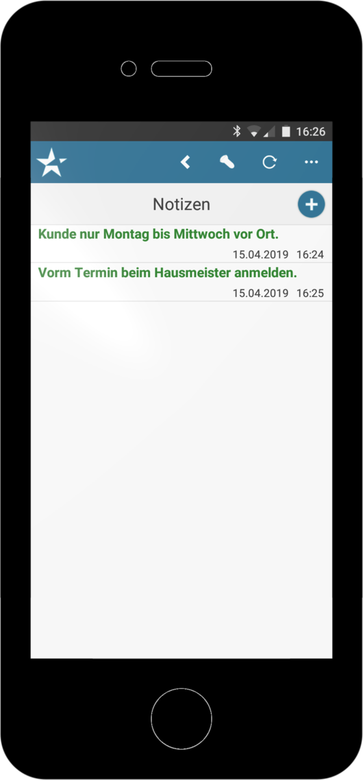 Handwerkersoftware Interstar Mobile Notizen