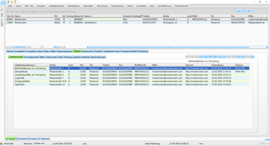 Handwerkersoftware Interstar Adress-Objektinformation