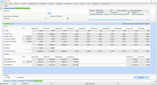 Handwerkersoftware Interstar Auswertung