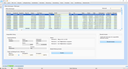 Handwerkersoftware Interstar Mahnwesen